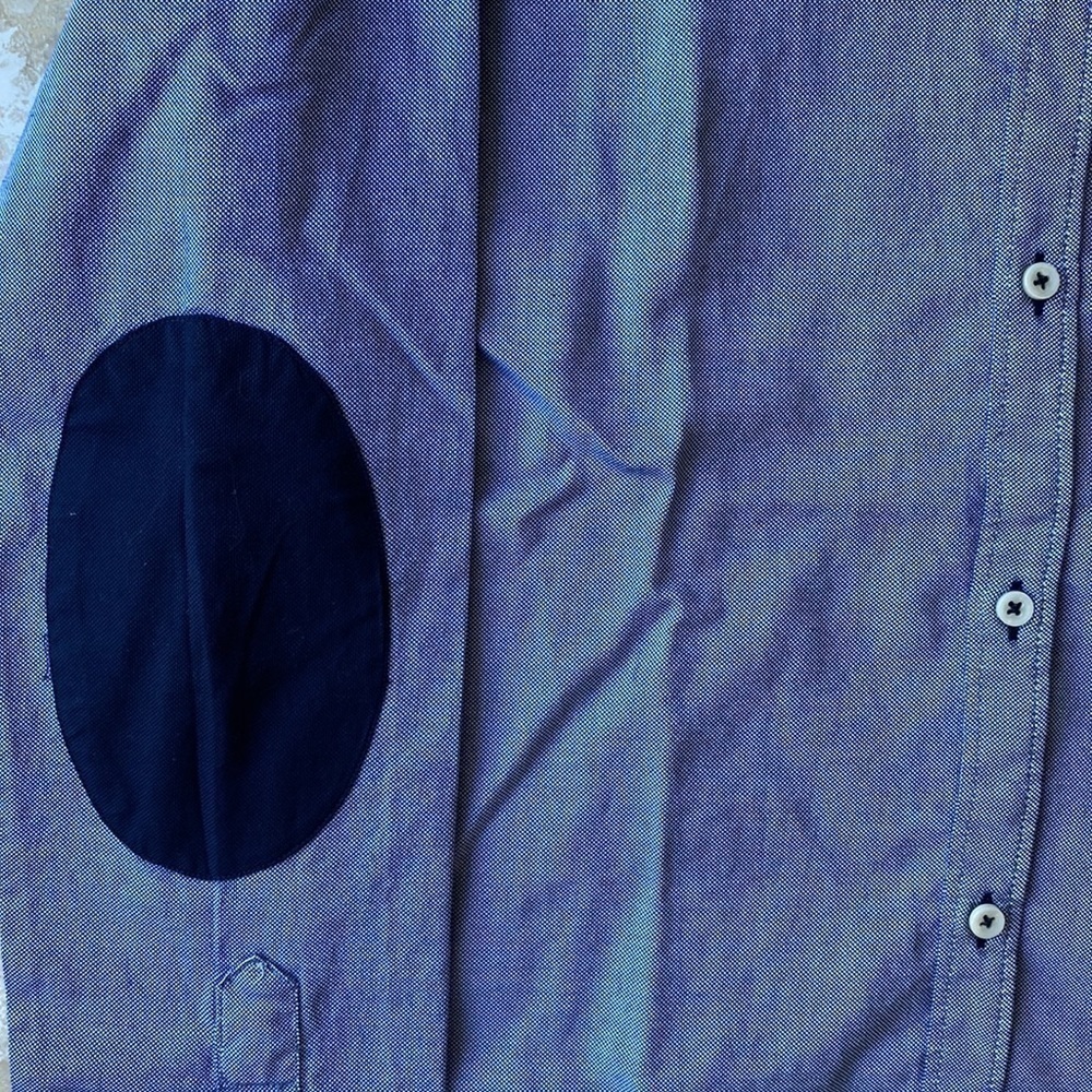Zara Man Blue Button Down Shirt with navy elbow pads - S - Picture 4 of 6
